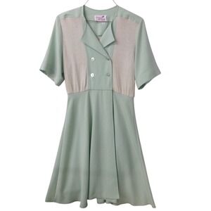 Vintage Caron Petite Chicago Mint Green Colorblock Double Breasted Dress Size 14